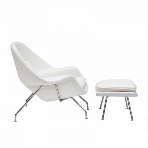 Womb Lounge Chair and Ottoman Wool White
