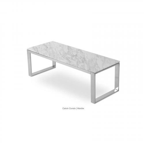 Calvin Marble Condo Coffee Table Cear Glass Top with Stainless Steel Base