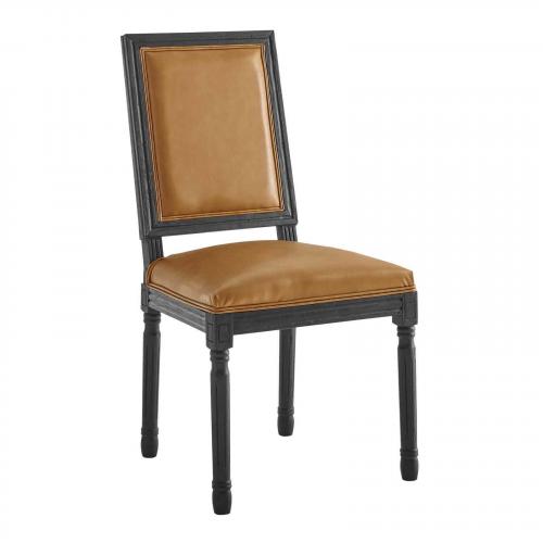 Court French Vintage Vegan Leather Dining Side Chair in Black Tan