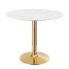 Verne 35" Artificial Marble Dining Table in Gold White
