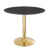 Verne 35" Artificial Marble Dining Table in Gold Black