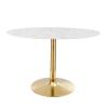 Verne 48" Oval Artificial Marble Dining Table in Gold White