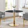 Verne 40" Artificial Marble Dining Table in Gold Black