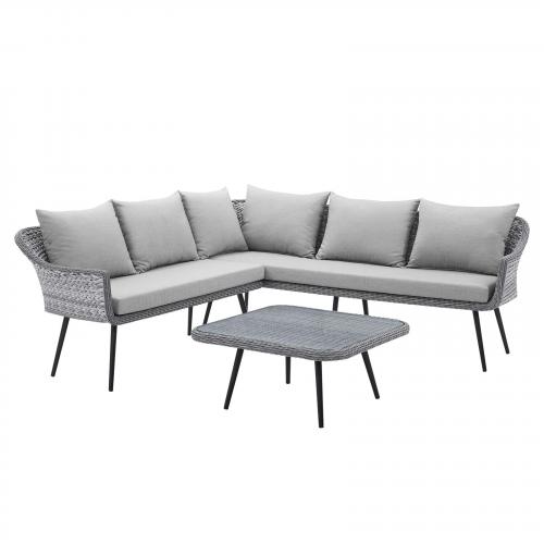 Endeavor Outdoor Patio Wicker Rattan Seating Set in Gray Gray
