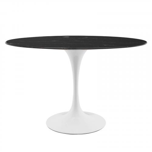 Lippa 48" Oval Artificial Marble Dining Table in White Black