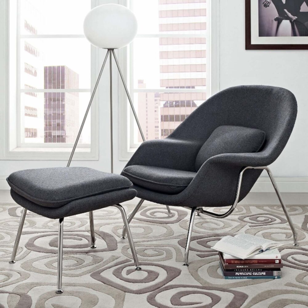 Right of Saarinen Style Womb Lounge Chair & Ottoman